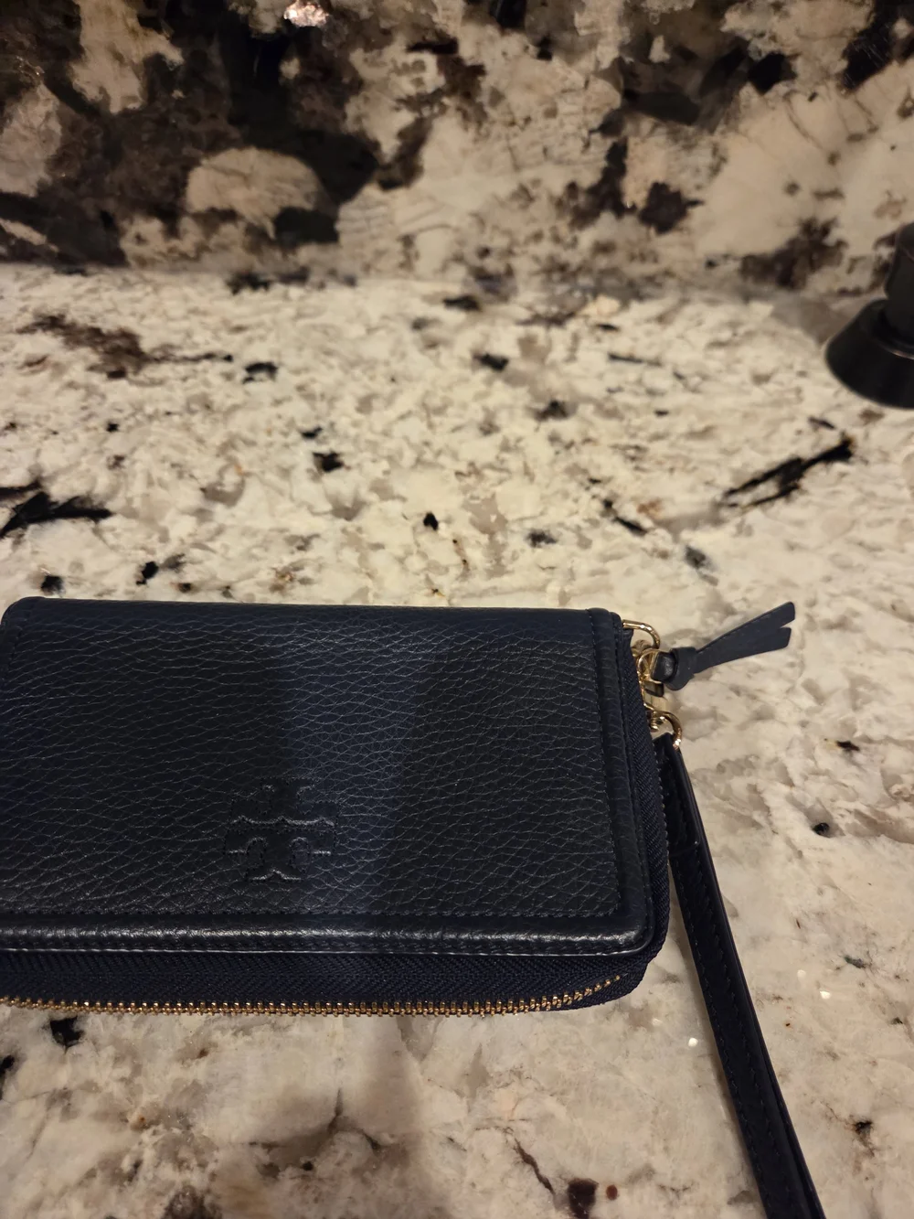 Tory Burch Navy Pebbled Leather Crossbody Bag and Wallet Set